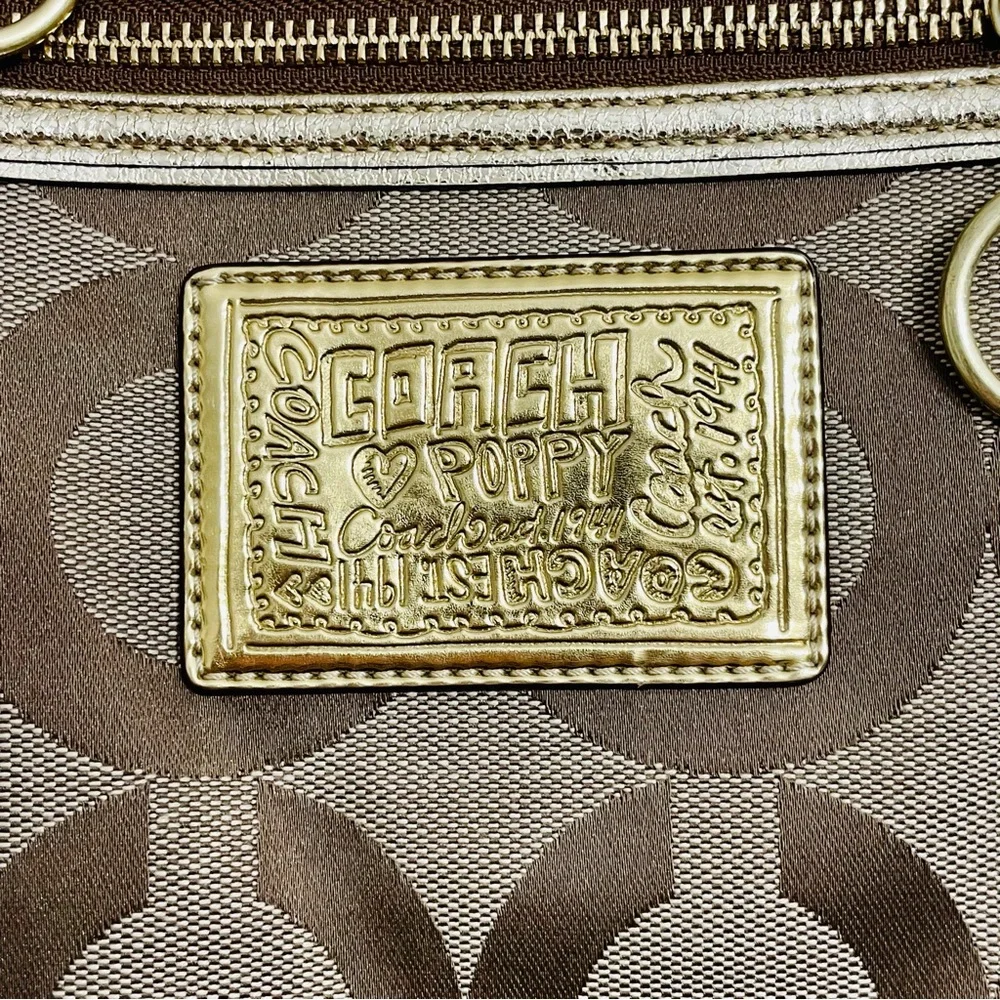 Coach Poppy Op Art Metallic Gold Large Glam Signature Tote - Picture 10 of 12